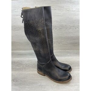Bed|Stü Cambridge Black Leather Cutout Tall Riding Boots Women's 8 Distressed